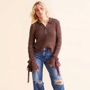 Free People Pointelle Henley Sweater